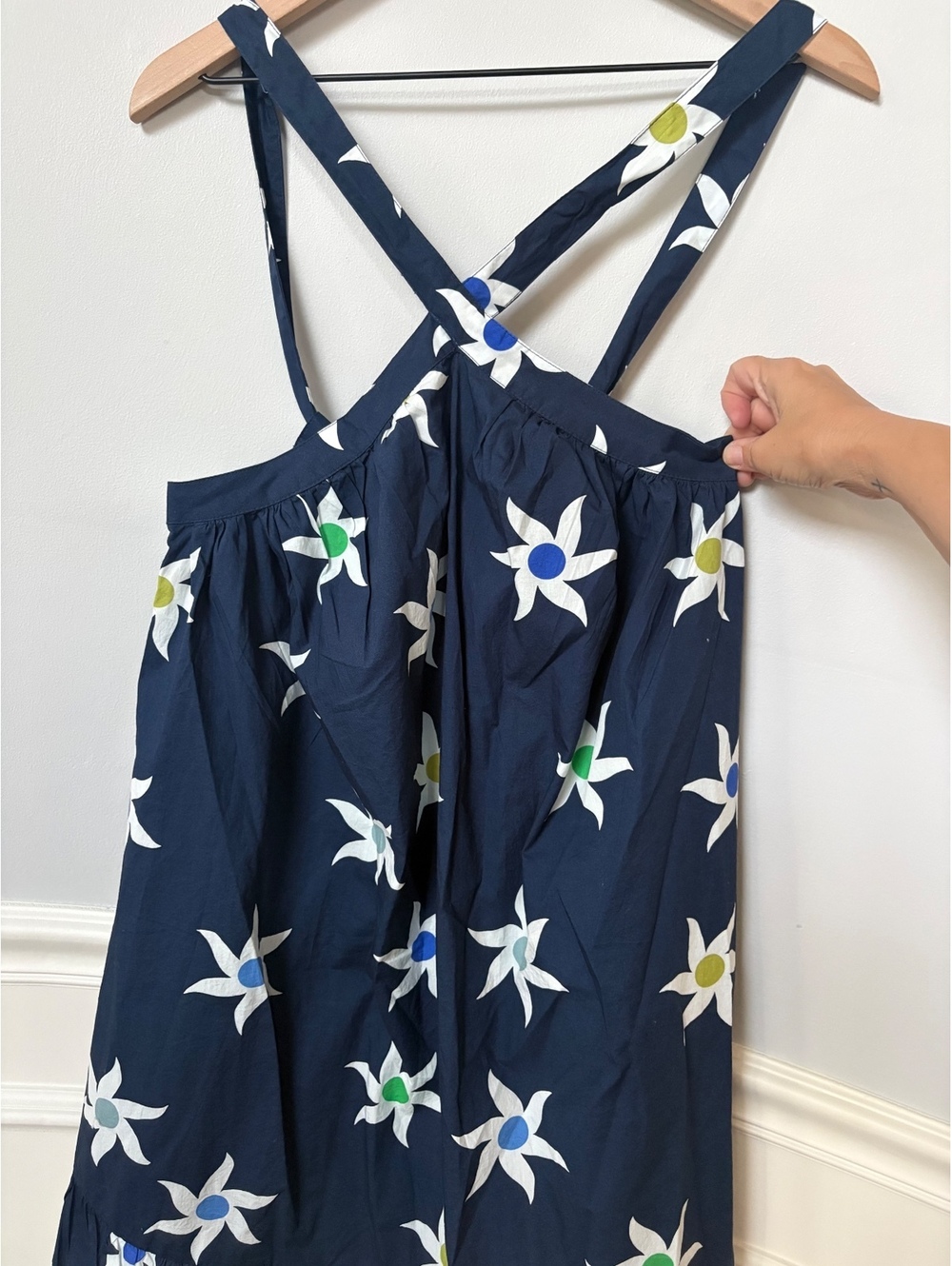 Anthropologie Celandine Navy Starflower Cotton Halter Babydoll Mini Dress S